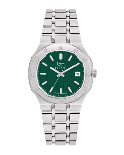 ساعة رجالية صناعة سويسرية ماركة جي اف فيرري فضي مينا اخضر موديل GF8067G