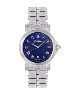 ساعة رجالية صناعة سويسرية ماركة مونتانا فضي مينا ازرق موديل M170187G