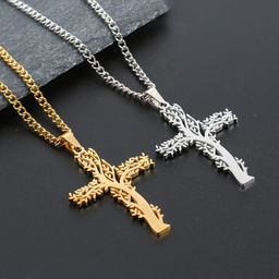 Collier Croix en Acier Inoxydable pour Femme et Homme, Plaqué Or et Noir, Géométrique Creux, Style Hip Hop, Bijoux Religieux pour Couples