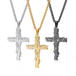 Collier Croix en Acier Inoxydable pour Femme et Homme, Plaqué Or et Noir, Géométrique Creux, Style Hip Hop, Bijoux Religieux pour Couples