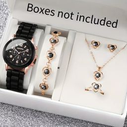 Nouvelle Mode Prix Bas Montre Décontractée à Quartz pour Femmes Ensemble Cadeau Bijoux Bracelet 5 Pièces pour Femmes Montre-Bracelet à Bracelet en Silicone Reloj