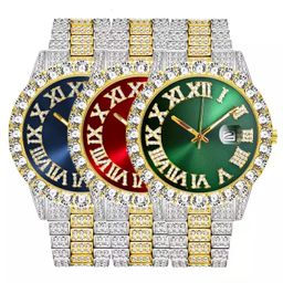 Ensemble de bijoux hip-hop pour hommes avec montre à quartz entièrement sertie de strass - Comprend un collier, un bracelet et un choker sport tendance en alliage