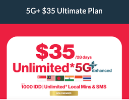 *SingTel 5G+ $35 Unlimited SG-MY-ID-HK-TH Data Ultimate 30-Day Plan