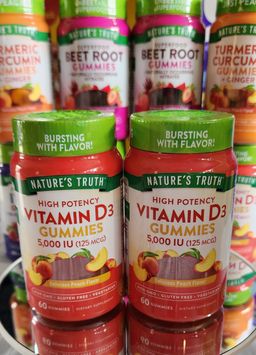 Vitamin D3 Gummies | 5000 IU | 60 Count | For Men and Women | Peach Flavor | by Nature's Truth