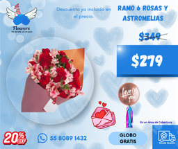 Ramo 6 rosas y astromelias