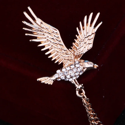 Broche aigle rétro tendance pour homme, Épingle de revers animal avec chaîne et Ailes en strass