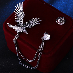 Broche aigle rétro tendance pour homme, Épingle de revers animal avec chaîne et Ailes en strass