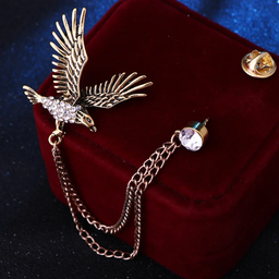 Broche aigle rétro tendance pour homme, Épingle de revers animal avec chaîne et Ailes en strass