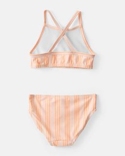 Toddler Girl 3-Piece Striped Rashguard Swimsuit Set - Orange
