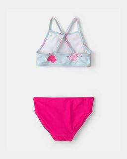 Toddler Girl Pool Float 3-Piece Rashguard Swimsuit Set - Blue/Pink