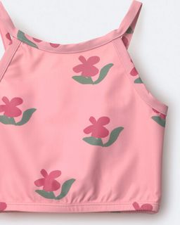 Toddler Girl Smocked Tankini in Floral Print - Pink