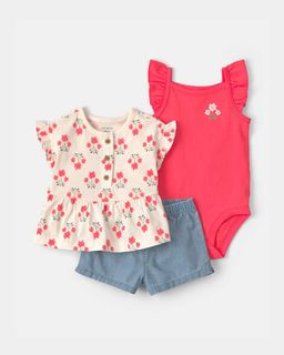 Baby Girl 3-Piece Floral Top & Short Set