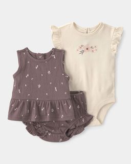 Baby Girl 3-Piece Floral Brown Set