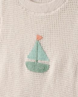 Baby 2-Piece Sailboat Crochet Top & Short Set - Cream