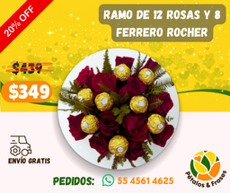 Ramo de 12 rosas y 8 ferrero Rocher