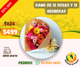 Ramo de 12 rosas y 12 gerberas