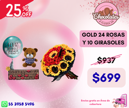 GOLD 24 ROSAS Y 10 GIRASOLES