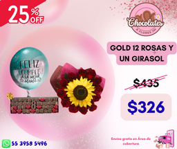 GOLD 12 ROSAS Y UN GIRASOL