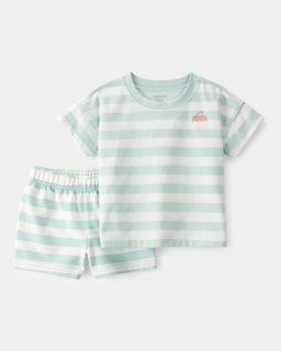 Baby Boy 2-Piece Shark Striped Top & Short Set - Blue/Ivory