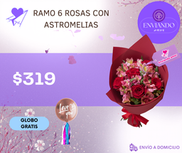 RAMO 6 ROSAS CON ASTROMELIAS