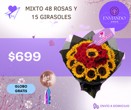 MIXTO 48 ROSAS Y 15 GIRASOLES