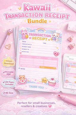 Kawaii A5 Transaction Receipt Printable | 20 Page Bundle | Instant Download