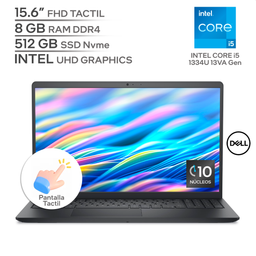 DELL 15 DC15250 / INTEL Core i5 1334U 13Va Generación / RAM 8 GB DDR4 / SSD 512 GB Nvme / 15.6" FHD 1080P TACTIL / WINDOWS 11