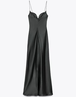 Robe Longue en Satin Noir - Coupe Sirène Élégante