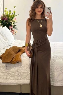 Robe Drapée Marron Chocolat -  Earthy