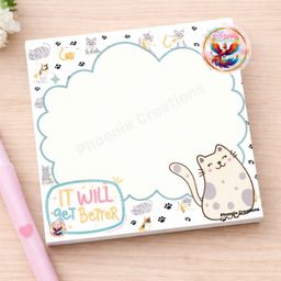 Mini Cat Memo Pad – “It Will Get Better” | Cute Aesthetic Notepad