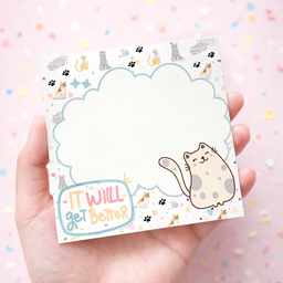 Mini Cat Memo Pad – “It Will Get Better” | Cute Aesthetic Notepad