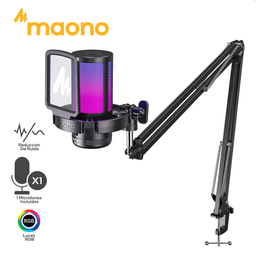 MAONO DGM20 / MICROFONO STREAMING PODCAST CON BRAZO ARTICULADO / 1 MICROFONO / REDUCCION DE RUIDO / USB C / RGB / CONDENSADOR