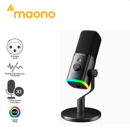MAONO PD100X / MICROFONO STREAMING PODCAST / 1 MICROFONO / REDUCCION DE RUIDO / USB C / XLR / RGB