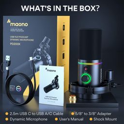 MAONO PD200X / MICROFONO STREAMING PODCAST CON BRAZO ARTICULADO / 1 MICROFONO / REDUCCION DE RUIDO / USB C / XLR / RGB