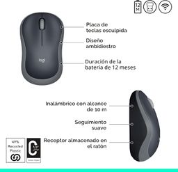 LOGITECH M185 / 1000 DPI / 3 BOTONES / WIRELESS USB / INALAMBRICO