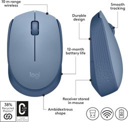 LOGITECH M170 / 1000 DPI / 3 BOTONES / WIRELESS USB / INALAMBRICO / BLUE