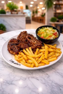 Honey Glazed lambchops with fries and salad (N)