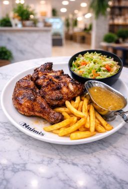 Chicken tikka half leg with fries and salad (N)