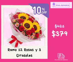 Ramo 12 Rosas y 3 Girasoles