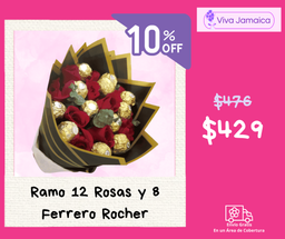 Ramo 12 Rosas y 8 Ferrero Rocher
