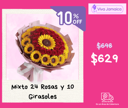 Mixto 24 Rosas y 10 Girasoles