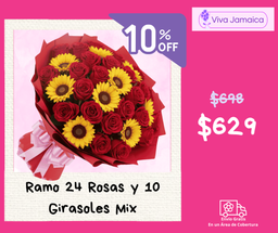 Ramo 24 Rosas y 10 Girasoles Mix