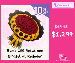 Ramo 100 Rosas con Girasol al Rededor