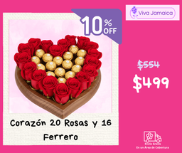 Corazón 20 Rosas y 16 Ferrero