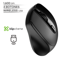 KLIP XTREME EASIHAND / 1600 DPI / 4 BOTONES / WIRELESS USB / INALAMBRICO / BLACK
