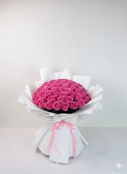 50pcs Pink Rose WW With White Wrapping