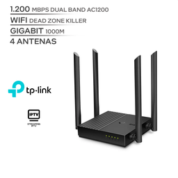 TP LINK WIFI ARCHER C64 / ROUTER 1200 MBPS DUAL BAND / WIFI ZONE KILLER / SEGURIDAD WPA3 / 4 ANTENAS / PUERTO GIGABIT