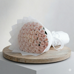 50pcs White Roses Bouquet With White Wrapping 