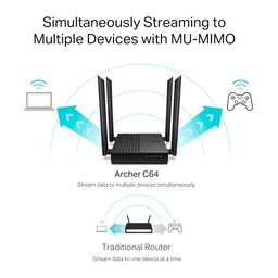 TP LINK WIFI ARCHER C64 / ROUTER 1200 MBPS DUAL BAND / WIFI ZONE KILLER / SEGURIDAD WPA3 / 4 ANTENAS / PUERTO GIGABIT