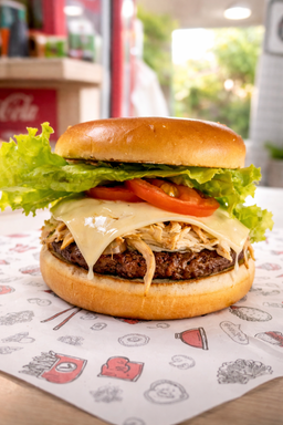 Hamburguesa de Res Con (Pollo Mechado)